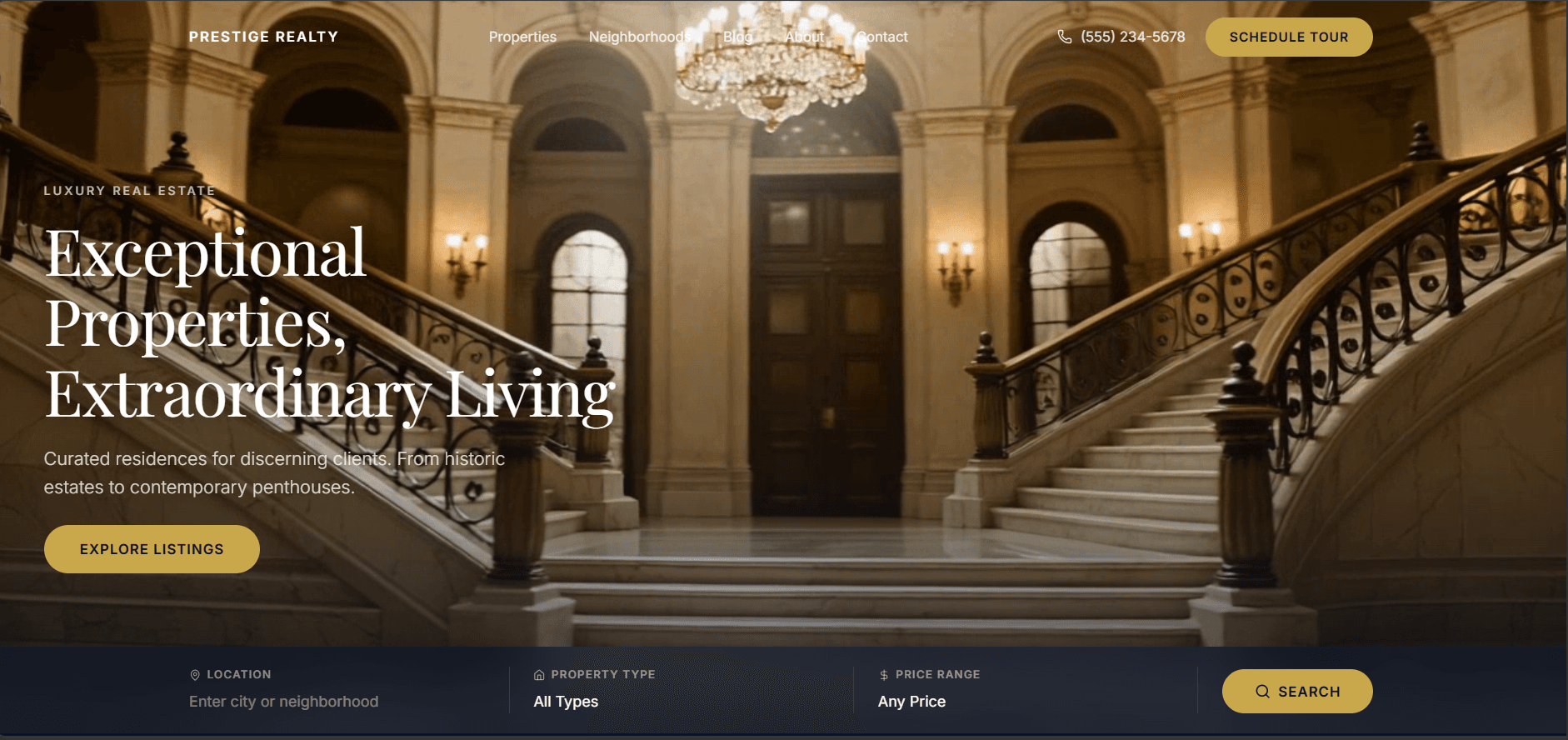 Prestige Reality Landing Page